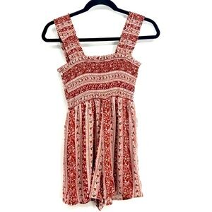 American Eagle Maroon Floral Printed Romper (Size: XS)